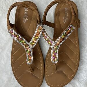 PATRIZIA Spring Step Trotta Braided‎ Bling Thong Sandal 10 StretchStrap Colorful
